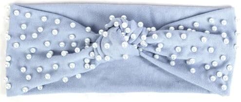 Niiyyjj Fasce per capelli da donna, estive, a costine, con strass, morbide, elasticizzate, a turbante, colore: bianco e azzurro