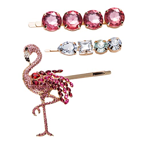 FRCOLOR Decorazioni 3Pcs 1 Set Barrettes Tools Pin Hairpin Decor Hair Accessories In For Clips Women Fashion Flamingo Elegant Bobby Crystal Styling Headwear Signore Strass Acrilico