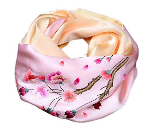 QINMENG Scialli per capelli ricamati a mano in seta a due piani Confezione regalo opzionale multicolore H329 (rosa)