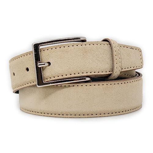 Emila Cintura scamosciata beige uomo cinta camoscio artigianale casual 3,5 cm con fibbia per jeans x abiti da ragazzo artigianale made in italy belt classica elegante moda 125 Vera Pelle Beige