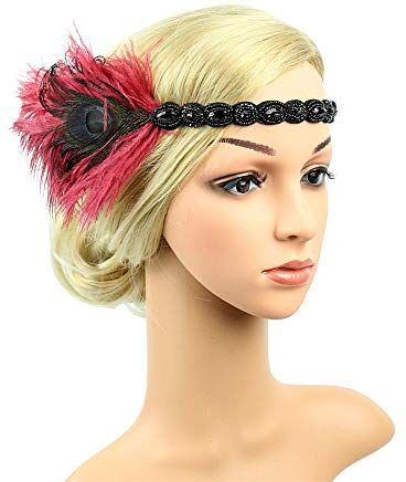 jieGorge Cerchietto Velluto Flapper 1920s Gatsby Headband Vintage Headpiece Headdress Great Headband Cerchietti Bambina Antiscivolo (Wine Red, One Size)