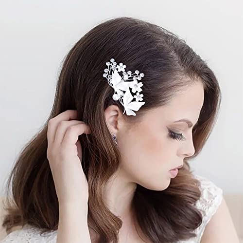 TseenYi Matrimonio Fiore Fermaglio Capelli Argento Cristallo Barretta Perla Testa Clip Butterflry Capelli Barretta Perla Fermaglio Strass Nuziale Copricapo Accessori Decorativi Capelli Donne E Ragazze