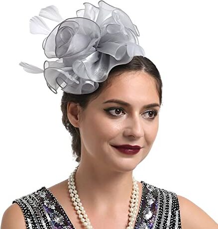 PAIDAXING Accessori per la testa per le donne Cappello per le donne Fiore di cerimonia nuziale Cocktail Mesh Piume Clip per capelli Tea Party Fascia per capelli per le donne