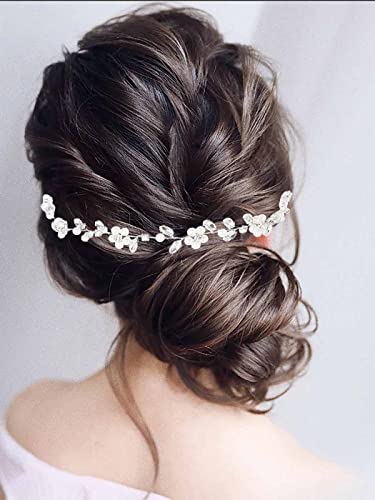 Flayem Cerchietto da sposa per capelli da sposa con fiore in argento con strass lucidi, accessori per capelli da sposa per donne e ragazze