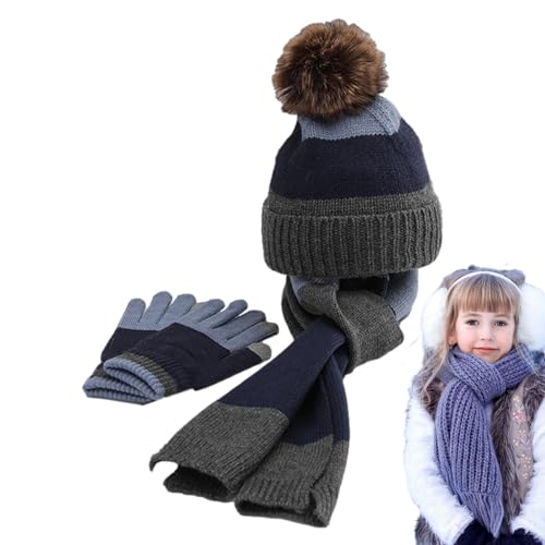 Kasmole Set di guanti sciarpa berretto invernale Sciarpa invernale accogliente,Set sciarpa, guanti e cappello a cuffia, morbida sciarpa invernale, guanti caldi, regalo invernale per ragazzi e