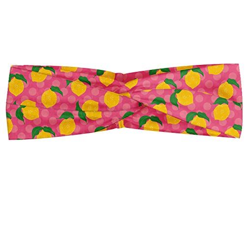 ABAKUHAUS Limone Fascia per Capelli, Limoni con foglie Polka Dots, Elastico e Morbido per lo Sport e l'Uso Quotidiano per Donna, Terra di Siena bruciata Multicolor