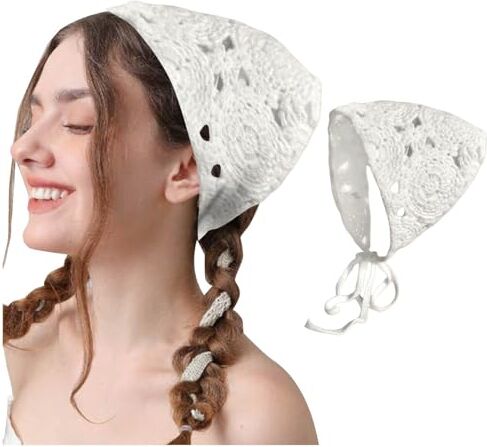 Generic Fasce per capelli da donna in maglia, con margherite, bandane per capelli, vintage, hippie, fascia per capelli, fazzoletto, accessori per capelli bohémien, Bcr450 (bianco, taglia unica)