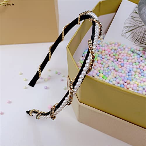 Generic Testa di fiore Nuova fascia con strass perla retrò Fascia per capelli stile francese semplice Accessori per capelli da donna Forcina, nero