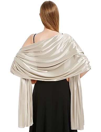 heekpek Sciarpa Donna Elegante Scialle Seta Satinata Leggero Scialle Stola Donna Sciarpa Lunga Scialle Cerimonia Matrimonio Festa, Beige grigio