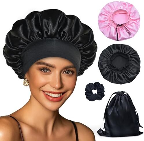 BONNET QUEEN Cappello in Seta Satinata con Fascia Elastica, Nero e Rosa