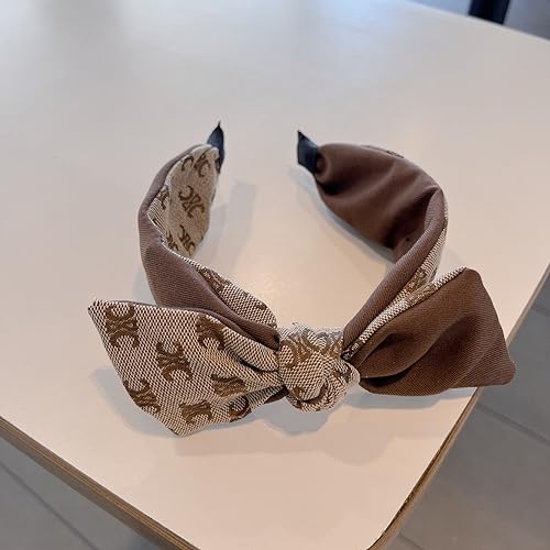 Generico Giapponese e coreano stile rosso netto denim jacquard lettera icona colore abbinato bowknot accessori per forcine fascia antietà, F1143-colore caffè