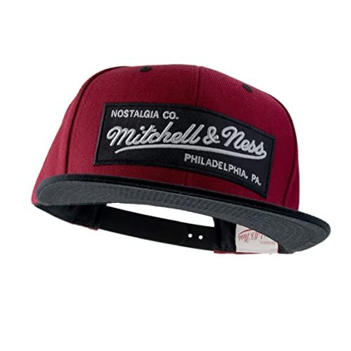 Mitchell & Ness 2 Tone Box Logo Flat Visor Snapback, Burgundy-Black