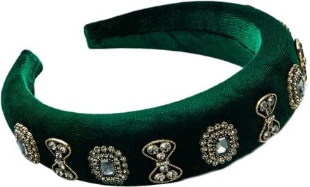 Antique Cerchietto per capelli vintage barocco con strass in velluto ispessito sottile spugna larga bordo per donne e ragazze (verde)