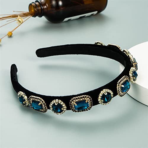 Generic Cerchietti per capelli di lusso con strass rotondi fatti a mano Copricapo Copricapo Fascia per capelli in velluto per feste da donna Accessori per capelli vintage Cerchio per capelli (Color : Blue)