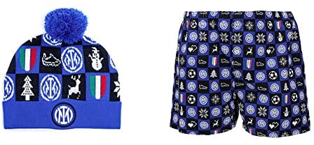 Inter Cappellino di Natale, Xmas 2021_Beanie, Berretto Unisex, Adulto, Taglia Unica, Blu & Xmas 2021 Boxer, Adulto, Blu, L