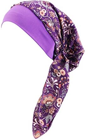 Generico Donne Cancro Sciarpa Cappello Cap Sciarpa Turbante Wrap Turbante Cappelli Copricapi Fascia Fronte Tennis (Purple, One Size)