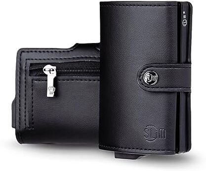 SLim Porta Carte di Credito Schermato Portafoglio Uomo Rfid Portatessere Anticlonazione Donna Portacarte Uomo (Nero PU, Con Zip)