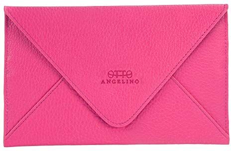 Otto Angelino portafoglio in vera pelle e porta carte di credito portafolgio da viaggio stile-busta scompartimenti multipli per denaro, Smartphone Blocco di RFID Unisex, Rosa