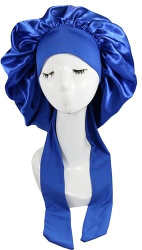 HIFFEY Berretto for capelli in raso for dormire invisibile piatto imitazione seta rotondo cura dei capelli copricapo da donna cerimonia pulsante di regolazione cappello da notte (Color : Blue)