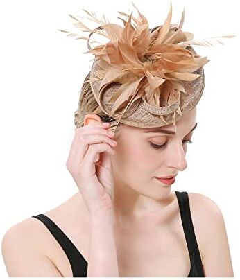 QUNINE Fascinator Cappello Fascinator, Fascinator Fermacapelli Copricapo Cappello da tè Fascinator Matrimonio Nuziale (Colore : Oro, Taglia : Taglia Unica) (Oro Taglia Unica)