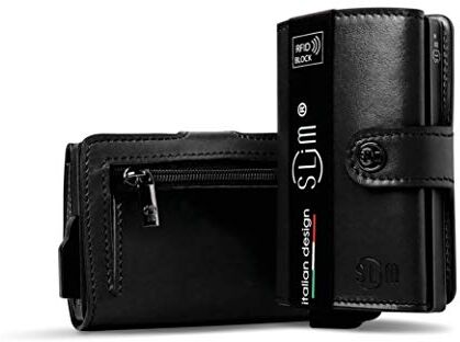 SLim Porta Carte di Credito Schermato Portafoglio Uomo Rfid Portatessere Anticlonazione Donna Portacarte Uomo (Nero, Con Zip)