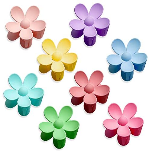 HENGBIRD 8 fermagli per capelli a forma di fiore, giallo, blu, verde, rosa, viola, rosa, azzurro, arancione, multicolore, grandi fermagli per capelli da donna, piccoli fermagli per capelli sottili per ragazze