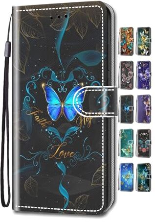 UCool Custodia Cover iPhone XR Caso Flip Portafoglio a Libro Pelle PU Belle 3D Disegni Bumper Protettiva Antiurto （Fede della Farfalla）