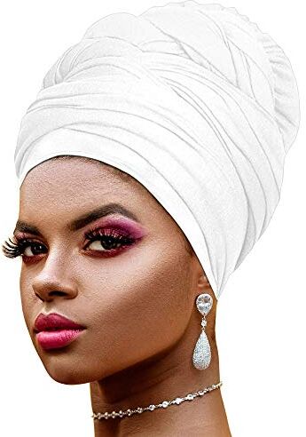 Novarena Ankara, fascia morbida con stampa africana, fascia per capelli lunghi, sciarpa turbante, maglia africana (10. bianco)