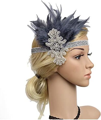 GERRIT Fascia Di Piume Copricapo Vintage Prom Woman Cheap Accessori Capelli flapper Fascia Piume Di Pavone (Color : Grey, Size : Size fits all)