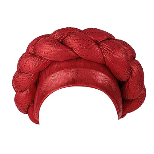 QWUVEDS Moda donna fregati treccia cappello musulmano volant volant cappello avvolgente cappellini in raso foderato cappelli cuffia da nuoto (rosso, taglia unica)