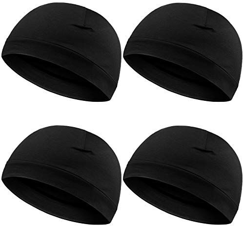 Syhood 4 Pezzi Cappelli da Uomo Cappelli Berretto da Notte in Morbido Cotone Copricapo Multifunzionale con Sottocasco Fodera Elastica per Uomo Donna (Nero)