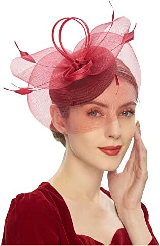 Generico Fascinator per feste di tè Kentuckys Derbys Hat Fascinator Pillbox Hat Fascia per cocktail Accessori per Acconciature (Wine, One Size)