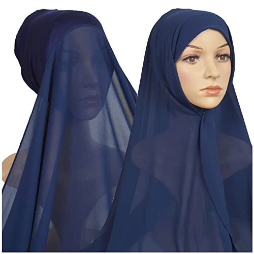 Generic Donne Casual Tinta Unita Multicolor Hijab Fasciatura Cap Musulmano Hijab Cerchietto per capelli da donna (4-Navy, Taglia unica)