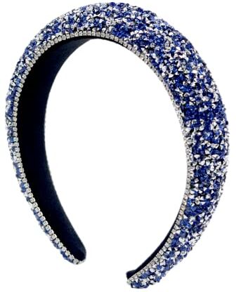 Antique Cerchietto per capelli barocco bicolore in spugna di diamante pieno cerchietto per donne e ragazze, lato largo, fascia per capelli con strass (blu)