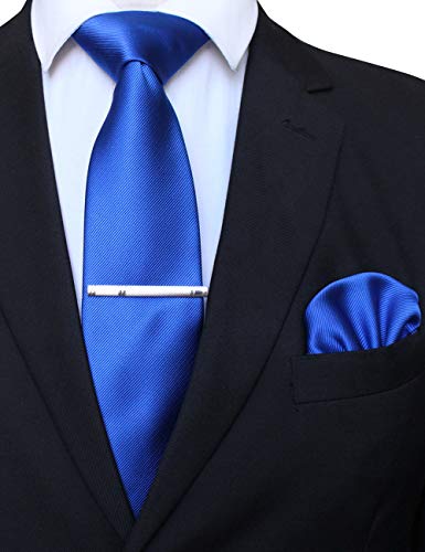 JEMYGINS Cravatta Uomo Blu in Seta Formali Matrimonio Riunirsi Occasioni Multicolore con Fazzoletto e Fermacravatta