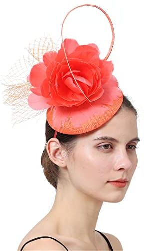 Disimlarl Fascinator Fascia per capelli da donna, con piuma, fiore e spose, accessori per capelli per feste di nozze