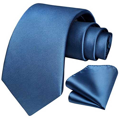 HISDERN Fazzoletto da cravatta blu chiaro tinta unita da uomo Set classico da cravatta fazzoletto da taschino