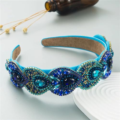 Generic Fascia Per Capelli Da Donna Blu, Fascia Per Capelli In Cristallo Con Strass, Copricapo Imbottito, Turbante, Accessori Per Capelli Per Adulti