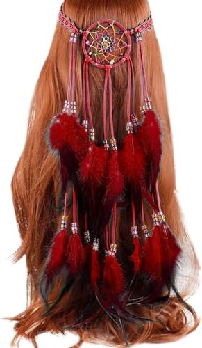 MNRIUOCII Fascia per capelli con piume indiane: boho arcobaleno nappa hippie copricapo tribale, per feste, copricapo per donne e ragazze