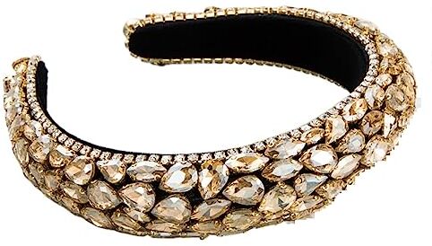 MOIKEN Forcine Capelli Donna Full Diamond Sponge Headband Fashion Hair Accessories Rhinestone Temperament Hairband Hair Band (Color : Champagne)