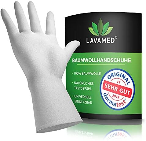 LAVAMED Dermatest: Guanti in cotone molto buono guanti extra morbidi al 100% in cotone guanti tricot guanti bianchi in feltro guanti cosmetici premium (12 paia, S)