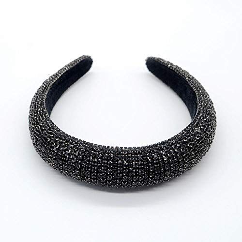 ZHANGXIANG Cerchietto Vintage Stile Spugna Piena Di Strass Con Fascia Da Trapano Con Fascia In Strass A Bordo Largo-Diamante Nero