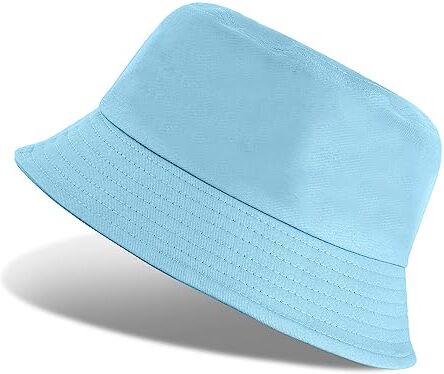 UMIPUBO Cappello Pescatore Pieghevole Bucket Hat Cotone Donna Uomo, Protezione del Sole Cappelli Faccia Sorridente Cappellino 56-58cm (Tinta Unita-Blu)