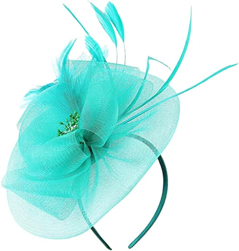 YPOSPDD Fascinator da donna, cappello da tea party con piume, fascia for velo con fermaglio for capelli, accessorio for capelli, foulard (Color : Green_One Size)