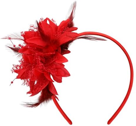 MWOOT Copricapo Piumato di Fiori Artificiali, 1920 Cerchietto Piume, Rosso Copricapo Piume per Donna, Retrò Accessori per capelli per Cocktail Nozze Festa del Tè Decorazione