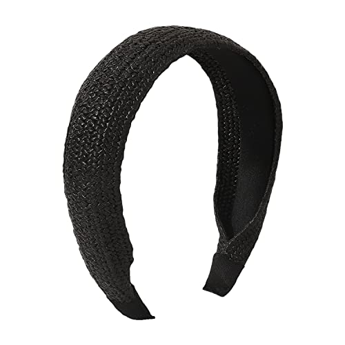 Antique Bohemian rafia intrecciata Hairband vintage fatto a mano moda personalità piatto Hair Hoop (nero)