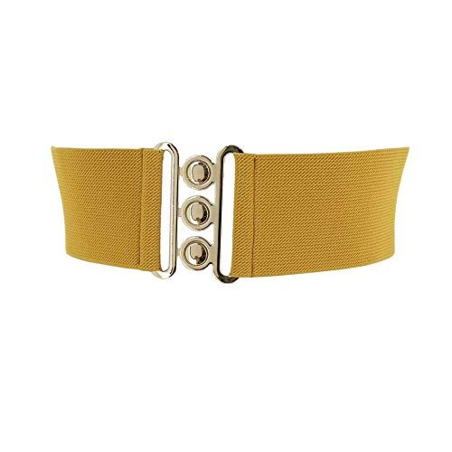 FASHIONGEN Cintura donna 7,50 cm larga e Elastica, fatto in Francia, GLORIA Giallo zafferano (Fibbia dorata), XS/pantaloni da 32 a 35