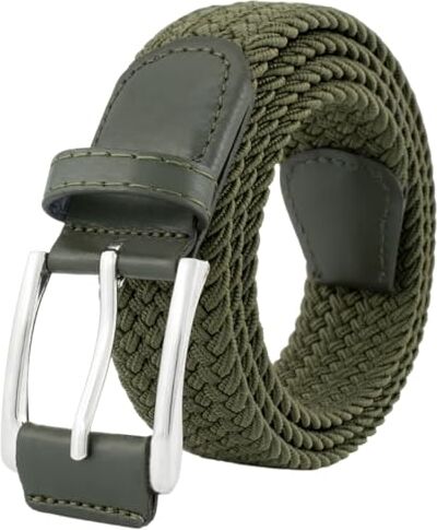 BOZEVON Cintura Elastica Intrecciata Cintura in Tessuto Elasticizzata Casual Unisex Cintura Cinta Regolabile Vintage per Uomo e Donna Lunghezza 105 cm Verde