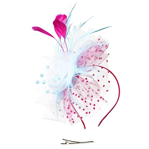 Yinguo Cappello per capelli da donna, con piume di fiori e cocktail, con clip per capelli, per feste da tè (3 blu cielo, taglia unica)