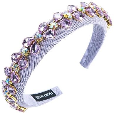 YEAMKE Set di fascia in vetro fantasia diamante cerchio da donna semplice copricapo in tessuto, viola